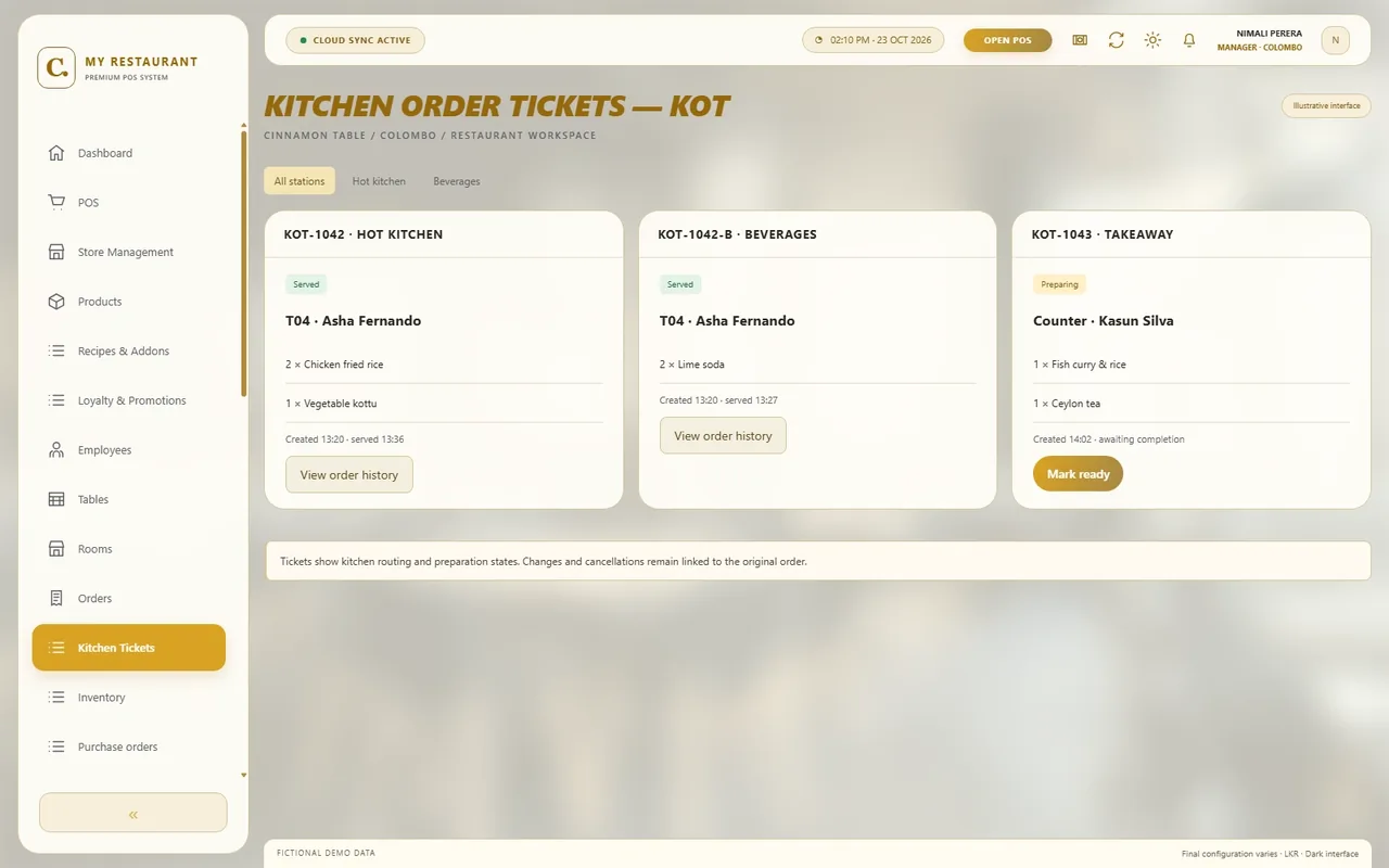 Kitchen Order Tickets — KOT - Light mode — Kitchen Order Tickets — KOT in light mode