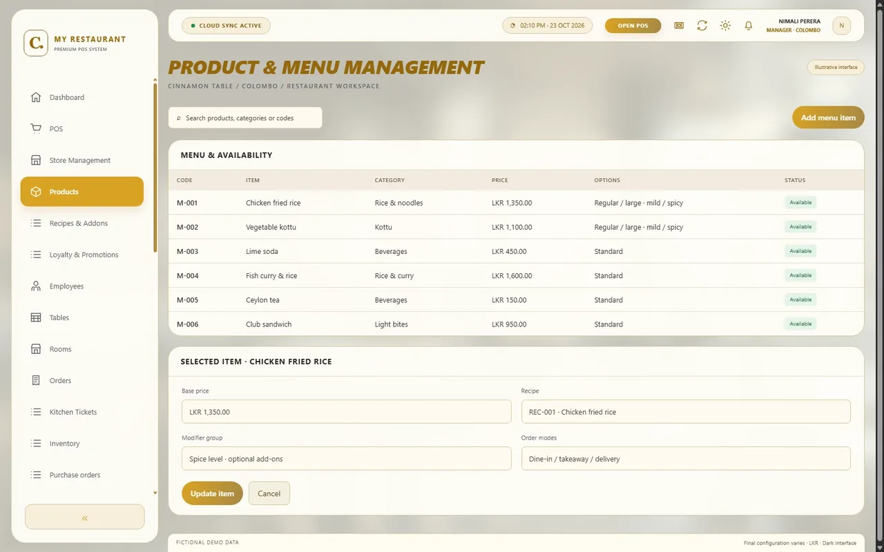 Product & menu management - Light mode — Product & menu management in light mode