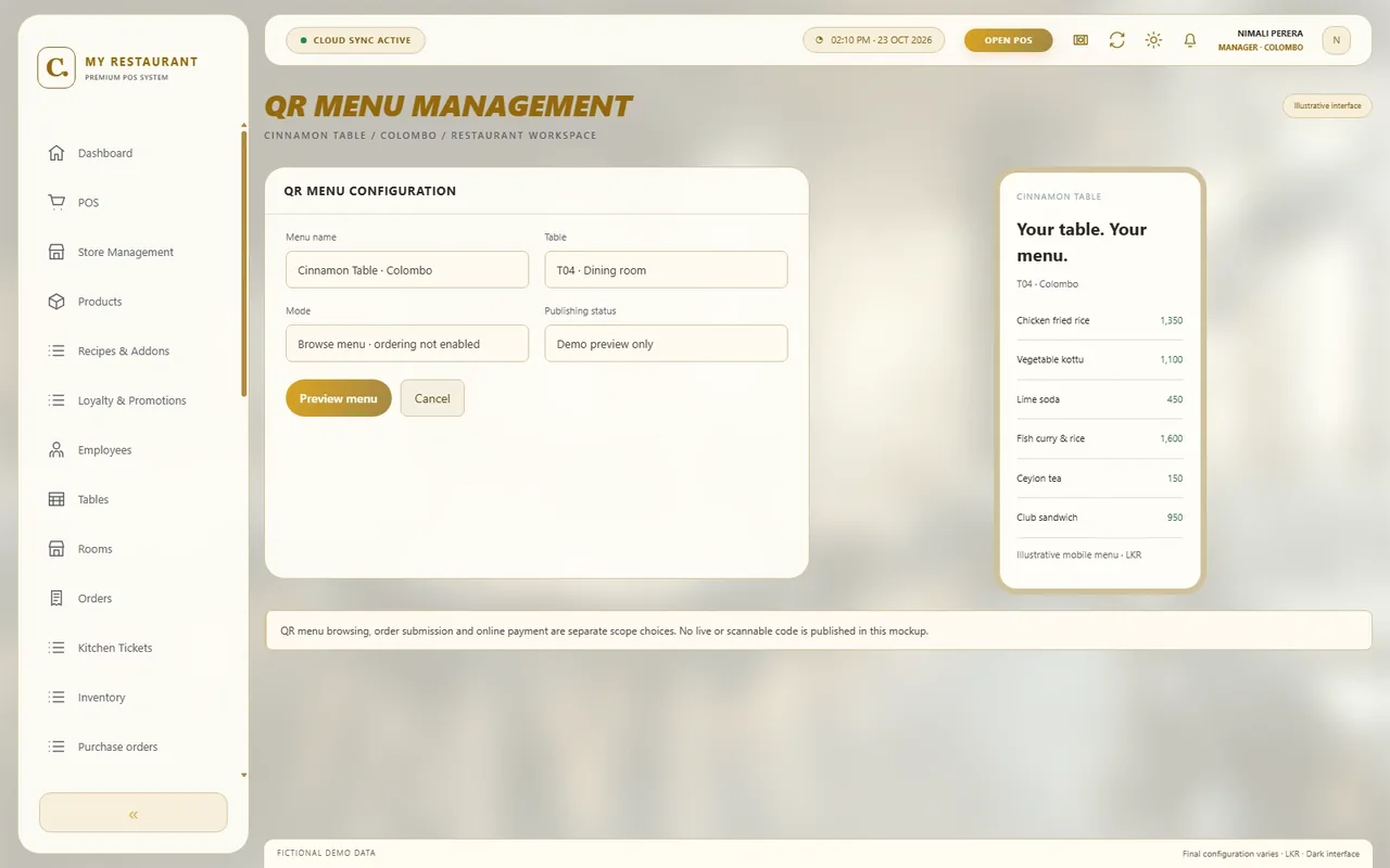 QR menu management - Light mode — QR menu management in light mode