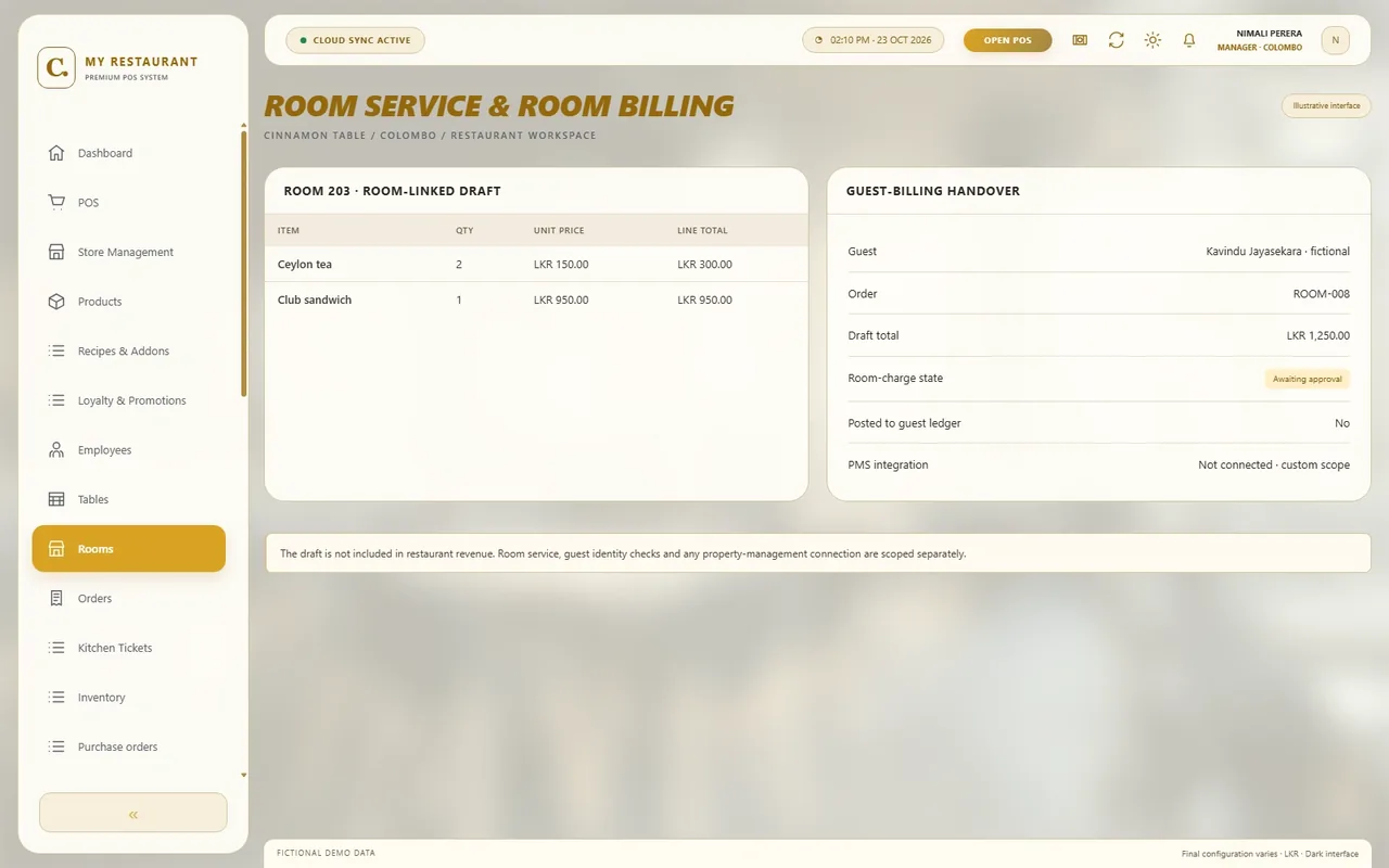 Room service & room billing - Light mode — Room service & room billing in light mode