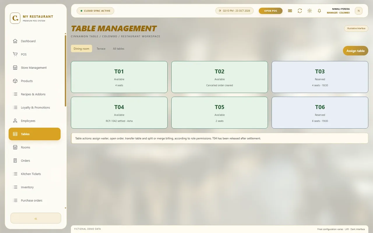 Table management - Light mode — Table management in light mode