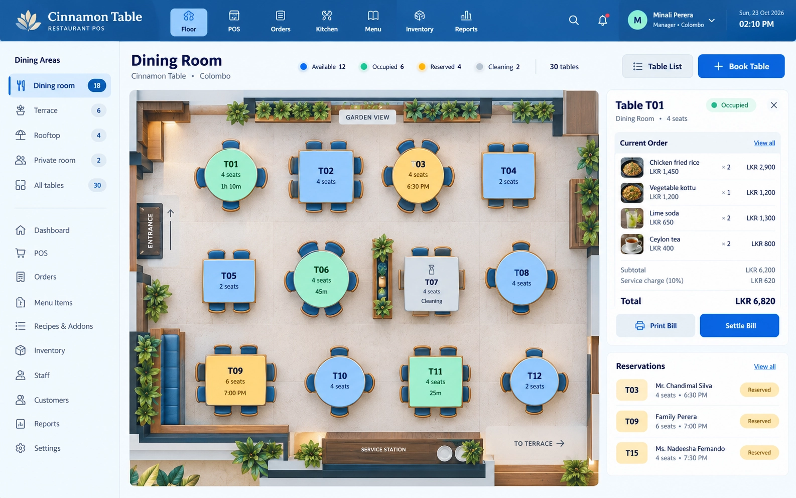 Ocean Floor — an illustrative restaurant table management interface in ocean blue & seafoam